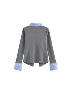 Korean Style Schoolgirl Striped Patchwork Versatile Slimming Ruffle Trim 2 In 1 Shirt Blouse - Picture Color - View 6