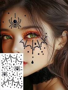 1/3 Peças Adesivo de Diamante Facial em Formato de Aranha de Halloween, Adequado para Maquiagem DIY de Sangue de Morcego e Lágrimas, Adequado para Festa, Carnaval, Decoração de Entretenimento de Feriado, Fantasia de Tema de Terror, Maquiagem de Performance, e Tanto Homens Quanto Mulheres Podem Usar - Multicolorido - Visão 6