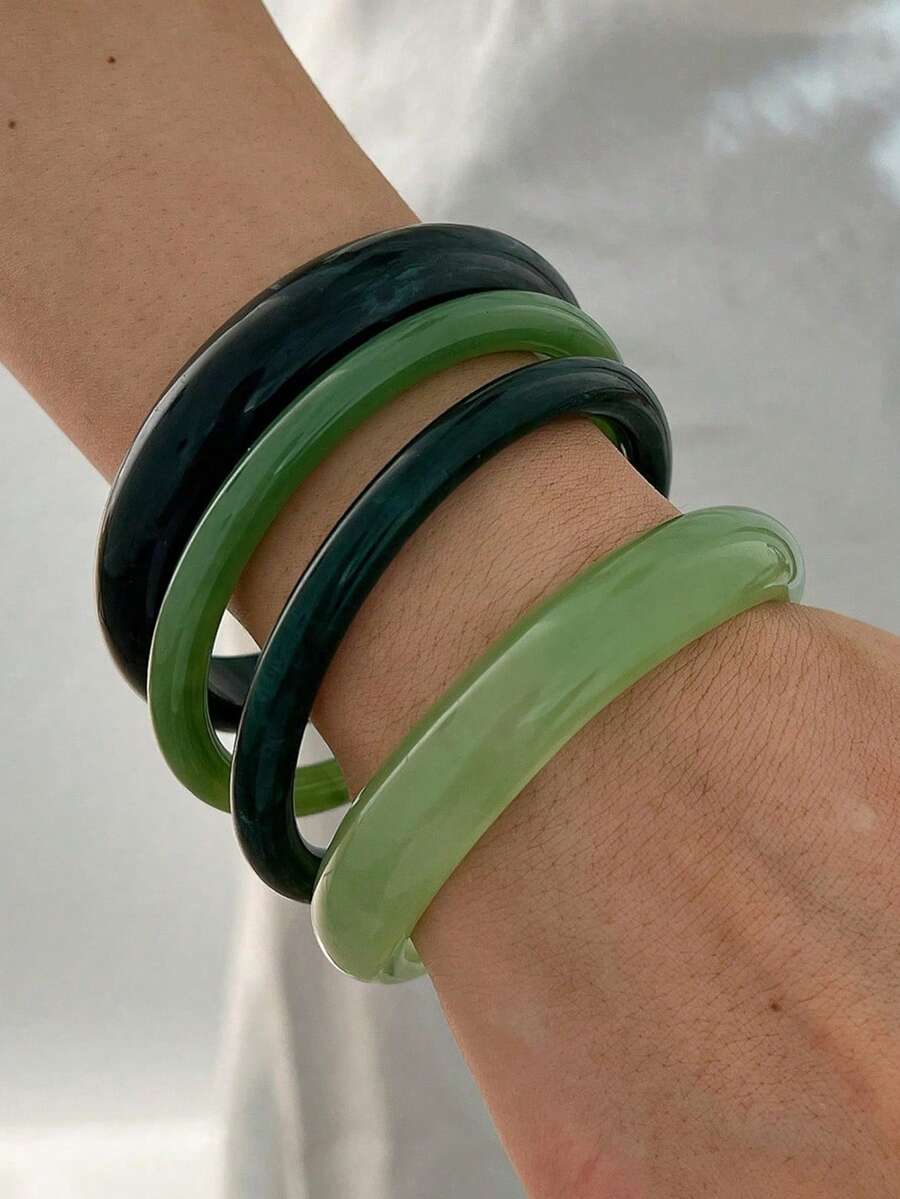 4/1 pieza Conjunto de pulseras de material acrílico vintage elegante, diseño minimalista de moda, adecuado para el uso diario de las mujeres