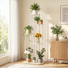 Modern Plant Stand 4/5/6 Tier Wooden Shelving & Metal Flower Rack For Indoor Garden & Outdoor Use - White - View 1