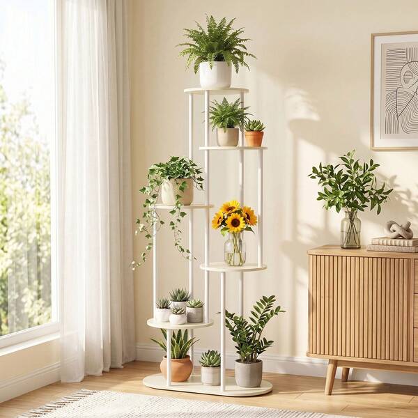 Modern Plant Stand 4/5/6 Tier Wooden Shelving & Metal Flower Rack For Indoor Garden & Outdoor Use