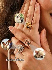 Customized Dog Paw Projection Ring, Pet Photo Ring, Pet Memorial Jewelry, Projection Jewelry, Puppy Photo Ring, Gift For Mom, Christmas Gift For Her - Silver - View 2