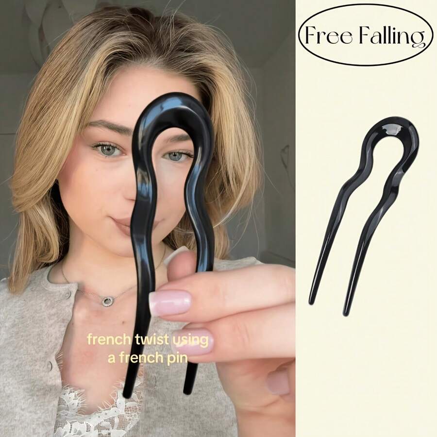 3-teiliges Set französische Wellen-U-förmige Haarspangen – Acryl-Dutt-Styling-Accessoires; rutschfeste Haargabeln für dickes und feines Haar - Verschiedenfarbig - Übersicht 1
