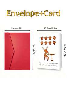 1pc Funny Reindeer Christmas Greeting Card, Humorous Rudolph Holiday Card, Novelty Merry Christmas Card For Friends & Coworkers - Multicolor - View 5