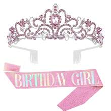 生日披肩緞帶 生日皇冠髮箍 生日髮箍 生日披肩附生日快樂皇冠與緞帶，生日派對裝飾用 - 多色 - 查看 8