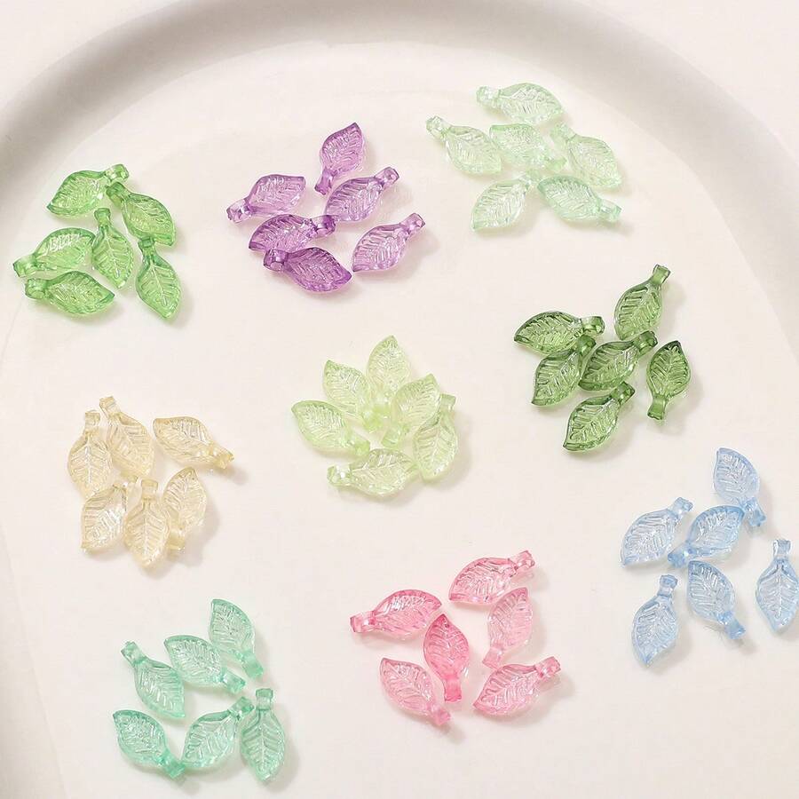 500pcs Colorful Acrylic Mini Small Tree Leaf Hand Beaded DIY Handmade Necklace Earrings Loose Bead Separated Bead Jewelry Accessory Mater