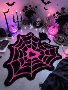 1 pieza Alfombra de baño con patrón de telaraña roja, alfombra de baño, felpudo, alfombra pequeña, alfombra, alfombra de piso, decoración del hogar, alfombra de área, alfombra exterior, alfombra de dormitorio, alfombra lavable - Rosa Roja - Ver 2