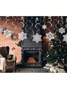10/2 pièces Décorations suspendues en spirale blanc argenté avec flocons de neige, serpentins de plafond en feuille avec découpes de flocons de neige creux pour fête de Noël et hiver féerique, décoration de fenêtre, décorations suspendues en spirale de plafond pour Noël d'hiver - Plusieurs styles - Voir 4