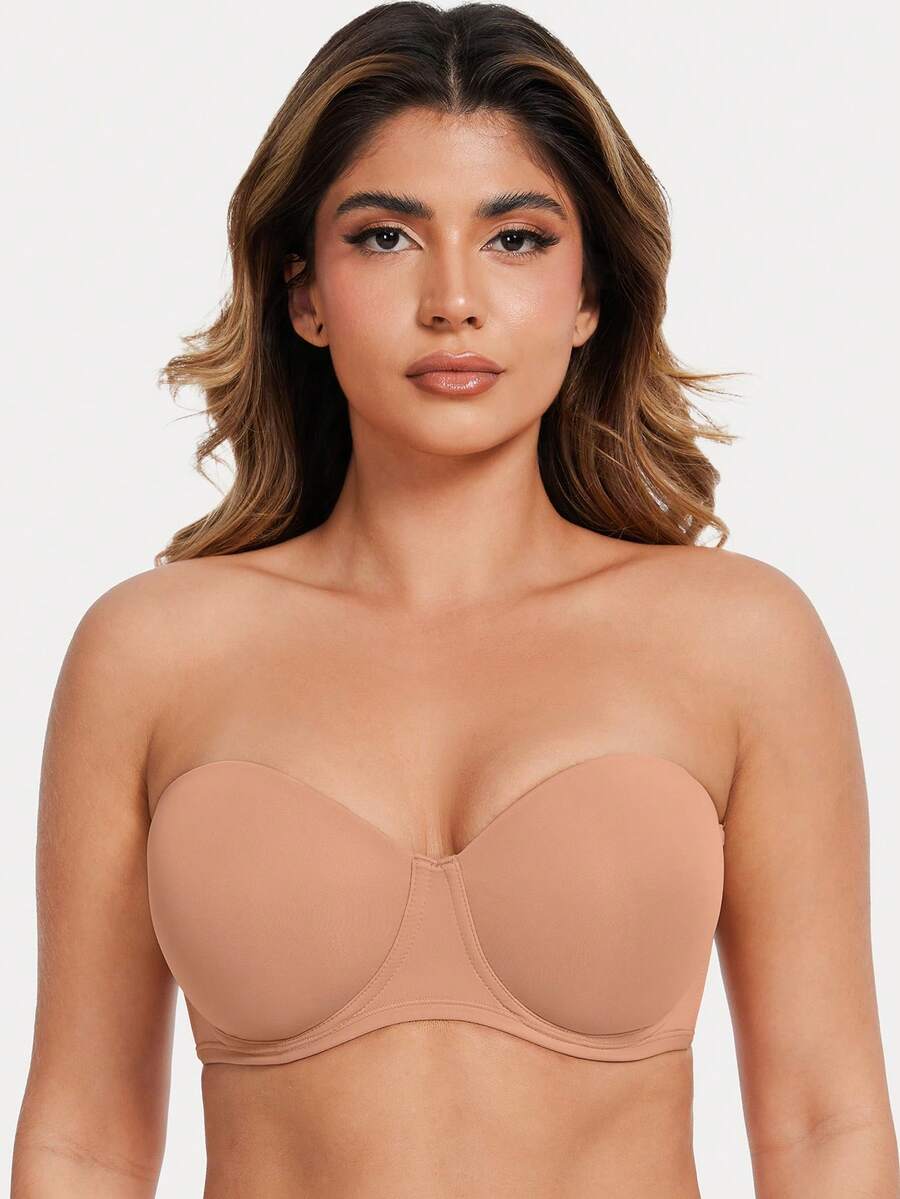 MELENECA Women's Strapless Bra For Large Bust Back Smoothing Plus Size With Underwire