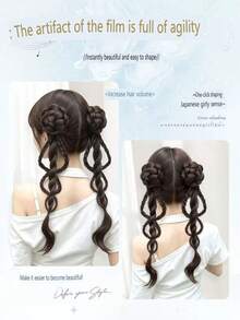 Women's Handmade Japanese Style Braided Hair Clip Twin Ponytail Wig, Natural Fluffy Lively Realistic Hair, New Chinese Style Long Braid - Black - View 12