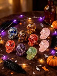 1 Peça Estátua de Caveira de Resina com Pedra Natural Cristal Esmagada, Decoração de Artesanato de Mesa Estilo Gótico de Halloween, Decoração de Casa e Quarto com Textura de Cristal, Adequado para Presentes de Aniversário, Formatura, Halloween, Ação de Graças, Natal para Mulheres e Amigas, Decoração de Casa, Decoração de Halloween - Vários estilos - Visão 3