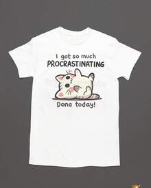 "Delay Fun" Cat Print Soft Fabric Unisex Versatile Loose Short-Sleeve Summer T-Shirt For Men And Women Tops - 白色 - 查看 1