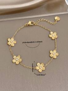 Set/1Pc Luxury Elegant Stainless Steel Zirconia Flower Heart Link Bracelet With Single Diamond Dainty Jewelry For Women,Party,Daily/Christmas,Boho/Y2K - Multicolor - View 5