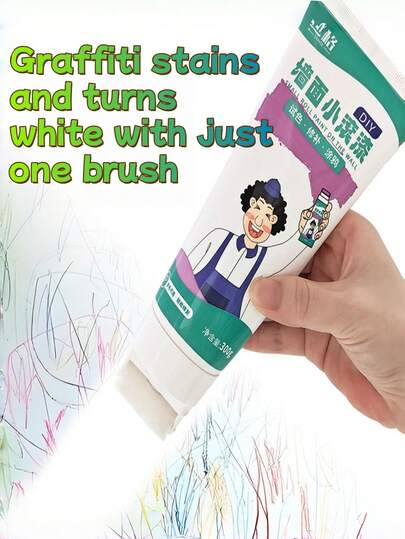 jakehoe Pasta de reparación de pared blanca, pintura de látex autorreparable para paredes, herramienta de renovación, limpieza y eliminación de manchas con pequeño rodillo