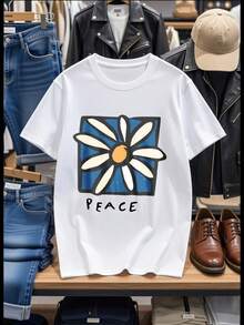 ChristmasMen's White Tee - Comfortable And Airy Daily Shirt Featuring A Blue Daisy Peace Design, Suitable Both Casual And Formal Wear,Hot Item - Black - View 9