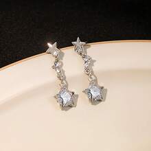 Aretes de Estrella con Cristales Decorativos, Pendientes Huecos Elegantes para Mujer, Accesorio de Moda Y2K - Plateado - Ver 4
