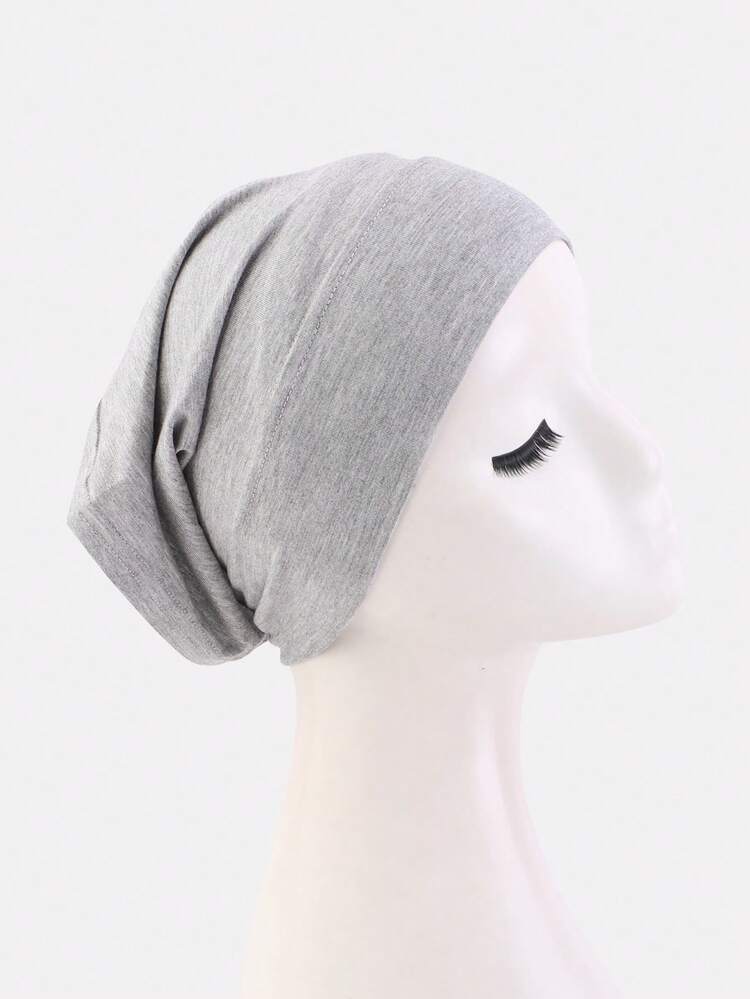 Silk-Finish Solid Color Non-Slip Beanie Hat, Minimalist Practical Multi-Functional - Grey - View 2