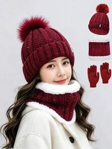 Autumn/Winter Thickened Velvet Hat, Warm Ear Protection Scarf, Outdoor Travel Set - Multicolor - View 2
