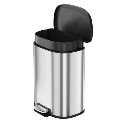 Papelera de acero inoxidable de 50L con pedal en forma D, cierre amortiguado, cubo interior extraíble y acabado antihuellas, cubo de basura multifuncional para cocina, baño, salón y dormitorio