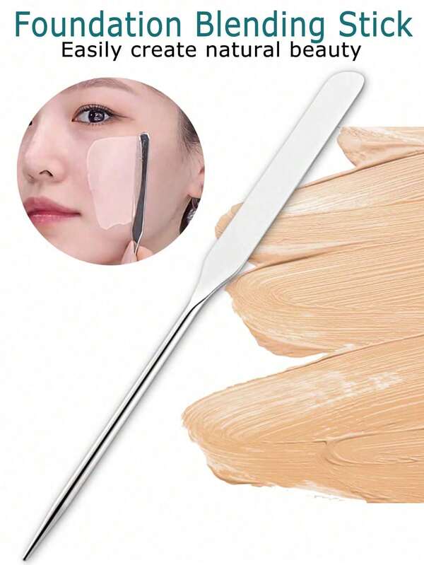 1pc Makeup Color Mixing Stick Foundation Scraper, Stainless Steel Dual-Head Liquid Foundation Mixing Stick, Cosmetic Light Therapy Gel Stirring Rod