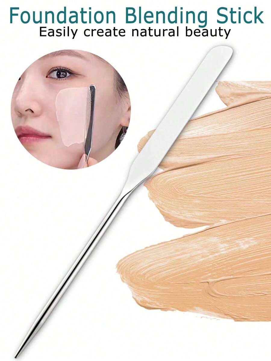 2/ 1pc Makeup Tone Stick Foundation Makeup Spatula Stainless Steel Double Ended Foundation Liquid Foundation Scraper Cosmetic Phototherapy Gel Mixing Stick - Multicolor - View 1