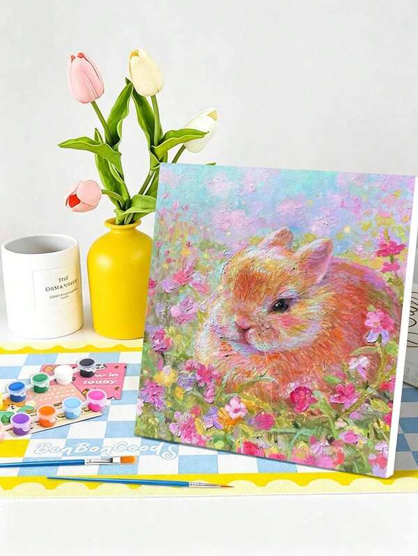 1 Set Rabbit DIY Digital Oil Painting Kit, Artistic Oil Painting Set, Suitable For Adult Beginners, Bedroom Decor And Art Wall Decoration, Holiday Gifts.