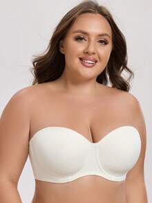 MELENECA Women's Strapless Bra For Large Bust Back Smoothing Plus Size With Underwire - Beige - View 5