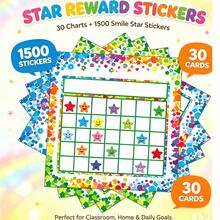 Children's Star Reward Points Cards 30pcs Set, 1500pcs Colorful Smiling Face Star Stickers, Kindergarten Classroom Home Behavior Habit Tracking Incentive Chart - Multicolor - View 1