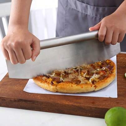 1 Stainless Steel Pizza Cutter, Cheese Slicer, Cheese, Cake Cutter, Half-Moon Curved Pizza Mixer, Pizza Spatula, Dough Cutter, Flour Cutter, Baking Tools, Including Knife Sheaths