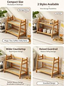 Kitchen Simple Multi-Function Home Storage Rack, Kitchen Cabinet Organizer, Desktop Woven Rattan Trapezoid Spice & Cup Holder, Cup Storage Rack - Multicolor - View 7
