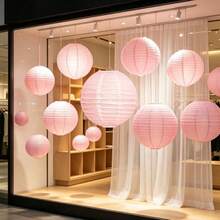 Elegant Pink Paper Lantern Set, Includes 9 Lanterns + 9 Lantern Stands - Round Handmade Folding Decorations, Suitable For Weddings, Birthdays, Anniversaries And Holiday Celebrations - As Shown - View 9