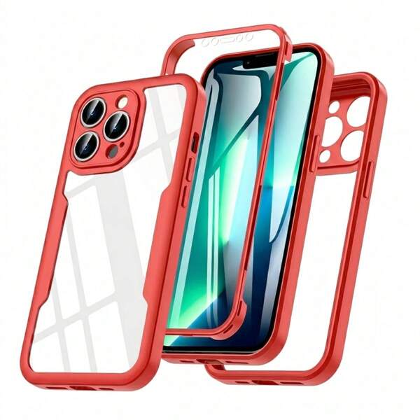 1pc Hadaasi Red 360° Full Body Dual-Sided Protective Case With Built-In Screen Protector, Transparent Back Panel, Thick Anti-Drop Lens Full Coverage Dust-Proof Protective Shell, Compatible With Apple 18pro/18promax/18/17 Air 16 15 14 13 12 11 Pro Max, Galaxy S26Ultra/S26Plus/S26/A57/A37/A27/A17/A07/A56/A36/A26/A55/A35/A25/A15 And / Reno14 Pro/Honor 400/400Pro/400Lite