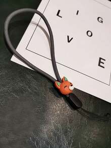 1pc Solid Color Braided Thin Nylon Phone Wrist Lanyard, Mini 3D Cartoon Animal Head Bear Rabbit Duck Fox Decor Anti-Lost Wrist Strap, Suitable For Daily Matching As Keychain, Bag Pendant Accessory - Multicolor - View 8