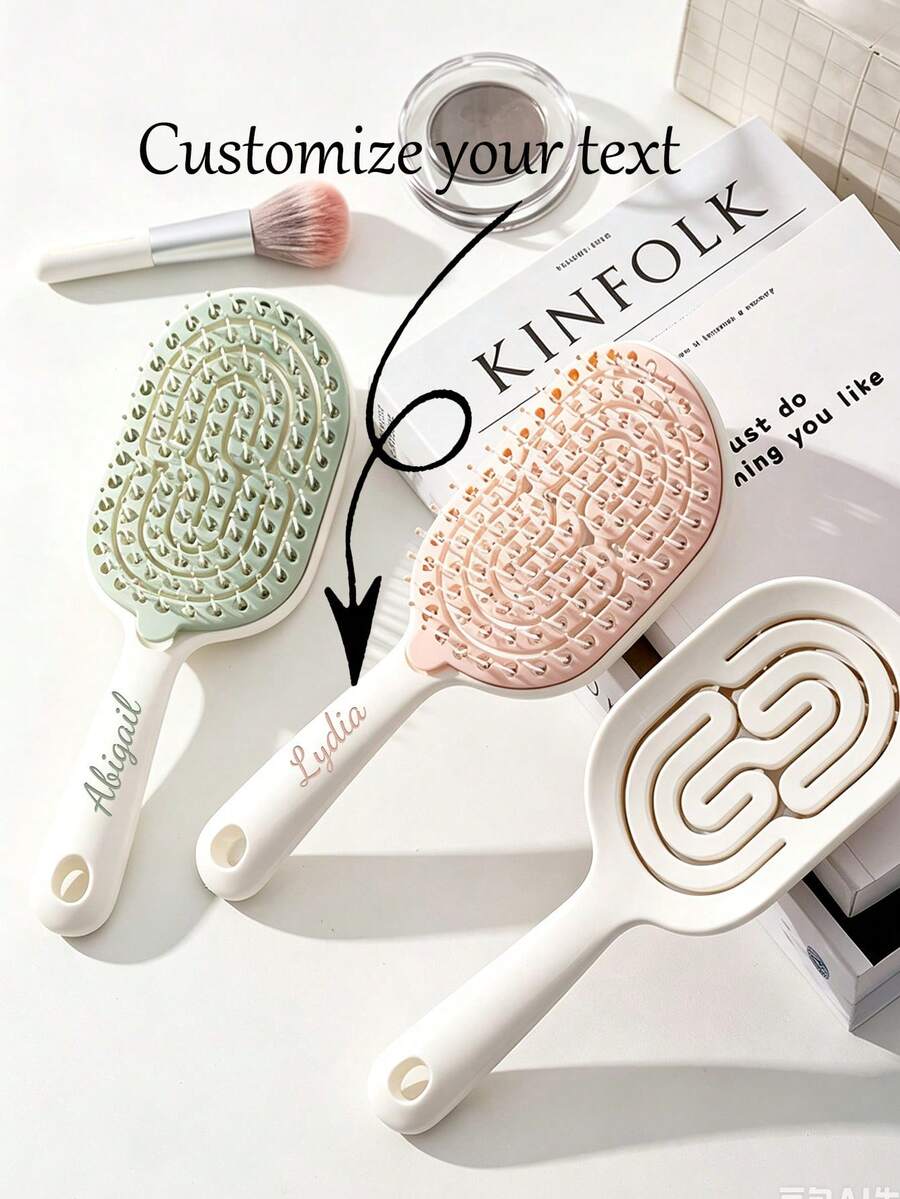 1pc Personalized Customized Comb, Massage Air Cushion Brush, Women's Volumizing High Crown Styling Comb, Hollow Detachable Self-Cleaning Comb, Fluffy Comb, Scalp Massage Comb, Rib Comb, Women's Long Hair Curly Hair Styling Comb, Large Curved Comb, Laser Engraved Name Logo Comb, Personalized Gift, Hair Styling Tool - Multicolor - View 1