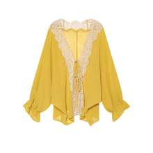 Lace Top Spring Summer Tops For Women Vacation Outfits Fall Bishop Sleeve Shirts Classy Yellow Shirt Women's Tops Old Money Style Blouses Loose Top - Ginger - View 4