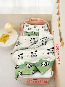 2PCS Set Perlengkapan Tidur Anak Motif Panda Kartun Lucu, Selimut Motif Bambu Hijau dengan Sarung Bantal untuk Dekorasi Kamar Tidur Balita - MultiWarna - View 14