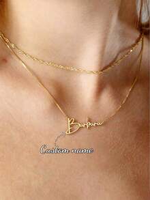 Personalized Stainless Steel Name Necklace Gold Box Chain Engraved Nameplate Pendant Jewelry - Gold - View 2