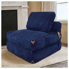 Modern Single-Seater Sofa With Integrated Storage And Elegant Tassel Details For A Cozy Home Space - 藍色 + 法蘭絨 - 查看 4