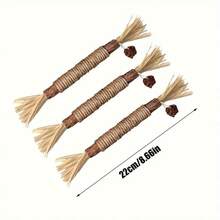 3/6pcs Cat Chew Sticks, Made Of Cat, Raffia, Gallnut And Hemp Rope, For Dental Cleaning And Chewing. Dental Cleaning Toy For Kittens, Indoor Entertainment For Bored Cats - Black - View 9