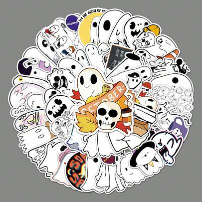 50 Cartoon Ghost Graffiti Stickers Ins Tide Cool Soft Cute Wind Imp Ghost Irregular Shaped Die-Cutting Stickers Account Goo Card Water Cup Mobile Phone Shell DIY Decorative Material Stickers Back To School Must-Have Cute Stickers Halloween.