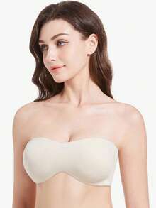 MELENECA Women's Strapless Bra For Large Bust Minimizer Unlined Bandeau With Underwire - Apricot - View 6