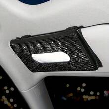 1pc [Shiny Rhinestone Box]Rhinestone Car Sun Visor Tissue Box - Shiny Car Interior Decoration - Shiny Seat Back Tissue Storage Bag Napkin Holder - A - View 9