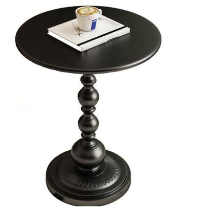 Round Side Table With Metal Frame - Black End Table For Living Room, Bedroom, Balcony, Sofa Side And Bedside - 40 X 52 Cm