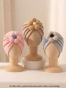 3PCS Newborn Autumn Candy Color Floral Cute Baby Hair Accessories, Soft Skin-Friendly Baby Headband Hat Set, Suitable For Daily Wear All Seasons - Pink Light Coffee Grey - View 9