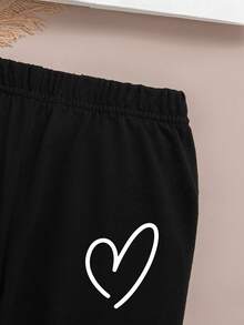 Tween Girl Letter Print Crew Neck Sweatshirt And Leggings Casual Set - Black - View 6