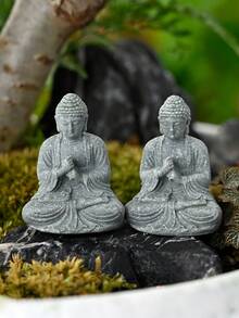 1/2件迷你樹脂禪坐佛像，石質紋理佛像小雕像，精緻表面紋理，適合盆栽愛好者、水族愛好者、玻璃容器愛好者及桌面裝飾 - A - 查看 2