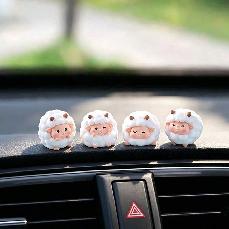Bộ 4 món trang trí cừu nhỏ dễ thương sáng tạo cho taplo ô tô, bàn làm việc, màn hình máy tính, phụ kiện decor nội thất xe và văn phòng, quà tặng lễ hội DIY - Cừu dễ thương - Xem 1