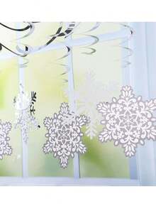 10/2 pièces Décorations suspendues en spirale blanc argenté avec flocons de neige, serpentins de plafond en feuille avec découpes de flocons de neige creux pour fête de Noël et hiver féerique, décoration de fenêtre, décorations suspendues en spirale de plafond pour Noël d'hiver - Plusieurs styles - Voir 3