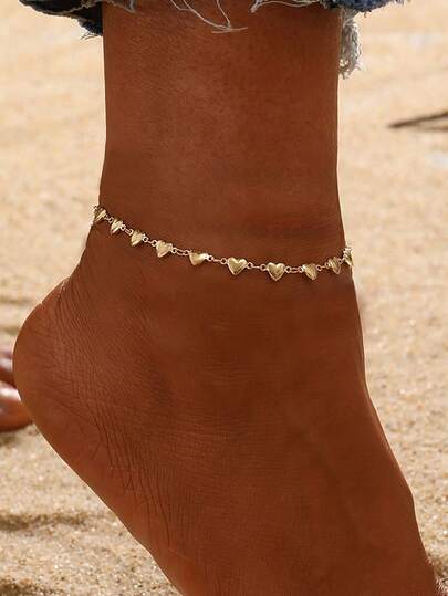 1pc Fashionable Minimalist Versatile Heart-Shaped Anklet Foot Jewelry For Kids