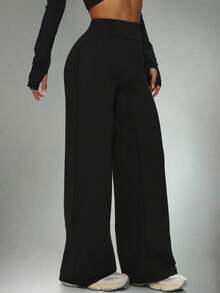 1pc Women's Solid Color Loose Yoga Wide Leg Pants, Comfortable Slim Fit Versatile, Suitable For Running, Fitness And Yoga - Black - View 4